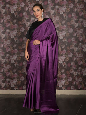 Rajwada Purple Solid Satin Saree With Unstitched Blouse For Women