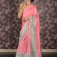 Rajwada Pink Embroidered Mercerized Cotton Saree with Unstitched Blouse for Women