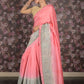 Rajwada Pink Embroidered Mercerized Cotton Saree with Unstitched Blouse for Women