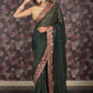 Rajwada Dark Green Sequins Embroidered Georgette Saree with Unstitched Blouse