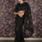 Rajwada Black Thread Embroidered Net Saree With Unstitched Blouse For Women