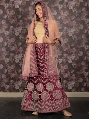 Rajwada Purple Semi stitched Sequins Embroidered Velvet Lehenga with Unstitched Blouse And Dupatta For Women