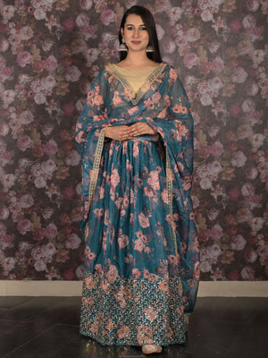 Rajwada Teal Embroidered Lehenga Set With Dupatta And Unstitched Blouse For Women