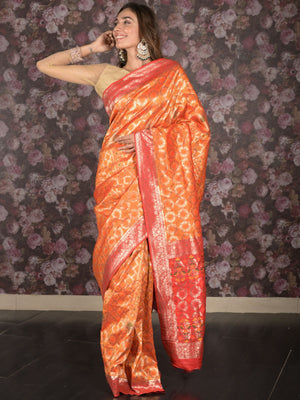Rajwada Yellow Woven Heavy Silk Blend Saree With Unstitched Blouse For Women