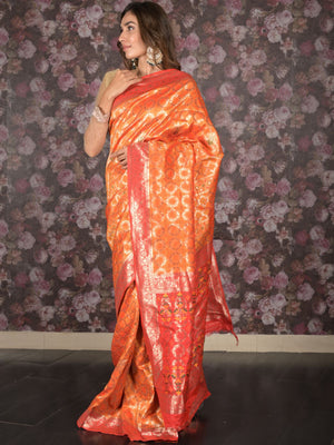 Rajwada Yellow Woven Heavy Silk Blend Saree With Unstitched Blouse For Women