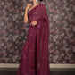 Rajwada Purple Sequins Embroidered Georgette Saree with Unstitched Blouse for Women