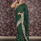 Rajwada Green Embroidered Gerogette Saree with Unstitched Blouse for Women
