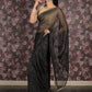 Rajwada Black Embroidered Satin Saree With Unstitched Blouse For Women