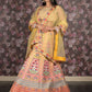 Rajwada Yellow Heavy Printed Embroidered Silk Blend Semi-Stitched Lehenga with Unstitched Blouse for Women