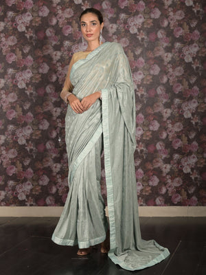 Rajwada Sea Green Woven Lycra Saree with Unstitched Blouse for Women