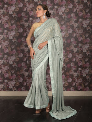 Rajwada Sea Green Woven Lycra Saree with Unstitched Blouse for Women