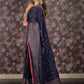 Rajwada Dark Blue Cotton Blend Woven Saree with Unstitched Blouse for Women