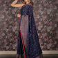 Rajwada Dark Blue Cotton Blend Woven Saree with Unstitched Blouse for Women