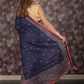 Rajwada Dark Blue Cotton Blend Woven Saree with Unstitched Blouse for Women
