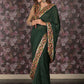 Rajwada Dark Green Embellished Satin Saree with Unstitched Blouse for Women