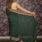 Rajwada Dark Green Embellished Satin Saree with Unstitched Blouse for Women