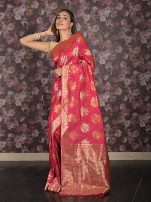 Rajwada Magenta Silk Blend Woven Saree with Unstitched Blouse for Women