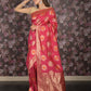 Rajwada Magenta Silk Blend Woven Saree with Unstitched Blouse for Women