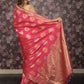 Rajwada Magenta Silk Blend Woven Saree with Unstitched Blouse for Women