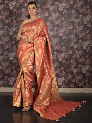 Rajwada Red Shaded Patola Silk Woven Saree with Unstitched Blouse for Women