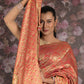 Rajwada Red Shaded Patola Silk Woven Saree with Unstitched Blouse for Women
