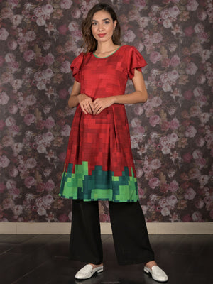 Rajwada Red A-Line Printed Rayon Kurti For Women