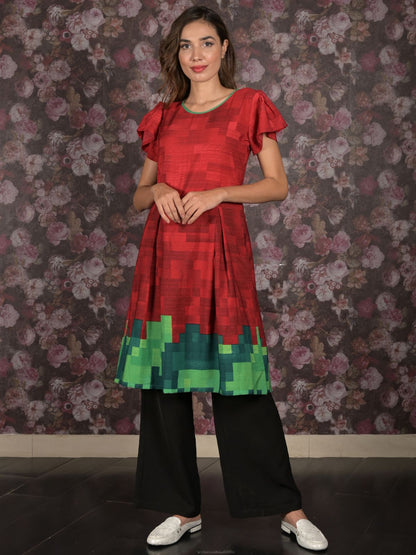 Rajwada Red A-Line Printed Rayon Kurti For Women