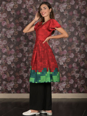 Rajwada Red A-Line Printed Rayon Kurti For Women