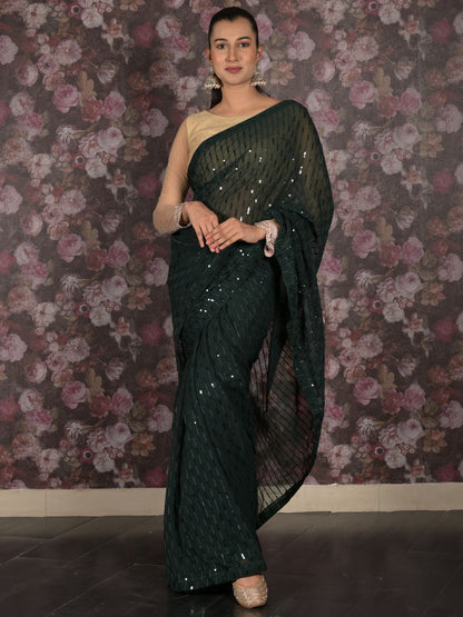 Rajwada Green Georgette Saree With Unstitched Blouse For Women