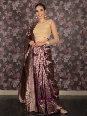 Rajwada Purple Silk Blend Woven Saree with Unstitched Blouse for Women