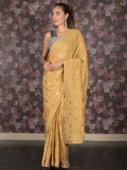 Rajwada Gold Embroidered Crepe Saree With Unstitched Blouse For Women