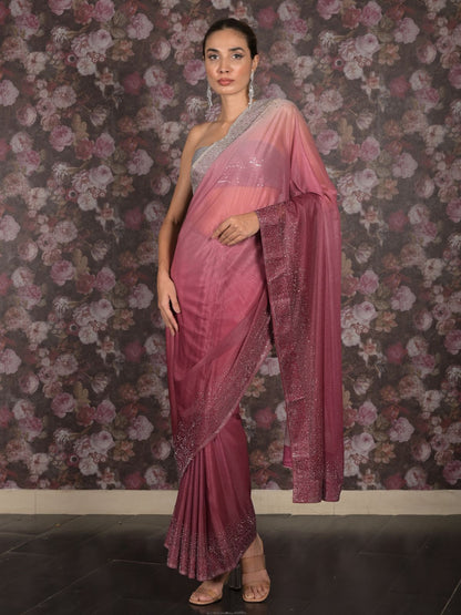 Rajwada Maroon Embellished Polyester Shaded Saree for Women