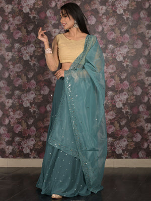 Rajwada Teal Embroidered Semi Stitched Georgette Lehenga Set With Dupatta And Unstitched Blouse For Women