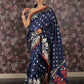 Rajwada Dark Blue Woven Silk Blend Saree With Unstitched Blouse For Women