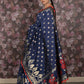 Rajwada Dark Blue Woven Silk Blend Saree With Unstitched Blouse For Women