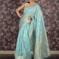 Rajwada Light Blue Woven Silk Blend Saree With Unstitched Blouse For Women