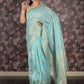 Rajwada Light Blue Woven Silk Blend Saree With Unstitched Blouse For Women