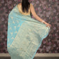 Rajwada Light Blue Woven Silk Blend Saree With Unstitched Blouse For Women