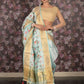 Rajwada Sea Green Woven Cotton Blend Saree With Unstitched Blouse For Women
