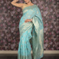 Rajwada Sea Green Silk Blend Saree With Unstitched Blouse For Women