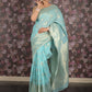 Rajwada Sea Green Silk Blend Saree With Unstitched Blouse For Women