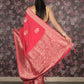 Rajwada Pink Woven Silk Blend Saree With Unstitched Blouse For Women