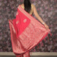 Rajwada Pink Woven Silk Blend Saree With Unstitched Blouse For Women