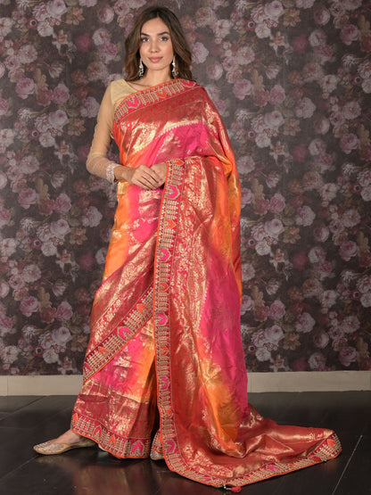 Rajwada Multicolor Silk Blend Woven Embroidered Saree with Unstitched Blouse for Women