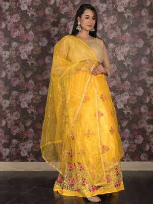 Rajwada Yellow Embroidered Semi Stitched Georgette Lehenga Set With Dupatta And Unstitched Blouse For Women