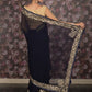Rajwada Navy Blue Zari Embroidered Georgette Saree with Stitched Blouse for Women