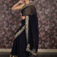 Rajwada Navy Blue Zari Embroidered Georgette Saree with Stitched Blouse for Women