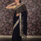 Rajwada Navy Blue Zari Embroidered Georgette Saree with Stitched Blouse for Women