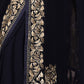 Rajwada Navy Blue Zari Embroidered Georgette Saree with Stitched Blouse for Women