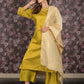 Rajwada Light Olive Sequins Embroidered Cotton Blend Stitched Kurta Set for Women